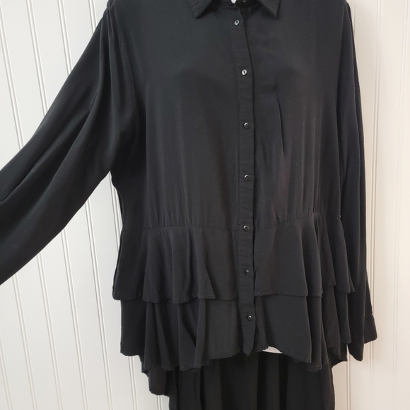 For the Republic black long sleeve button down hi low tunic  size large - Picture 2 of 5